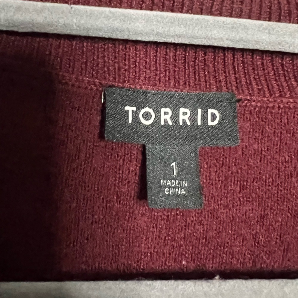 Torrid Burgundy Maroon Silver Sequin Moon Mock Neck Sweater 1X - Picture 6 of 11